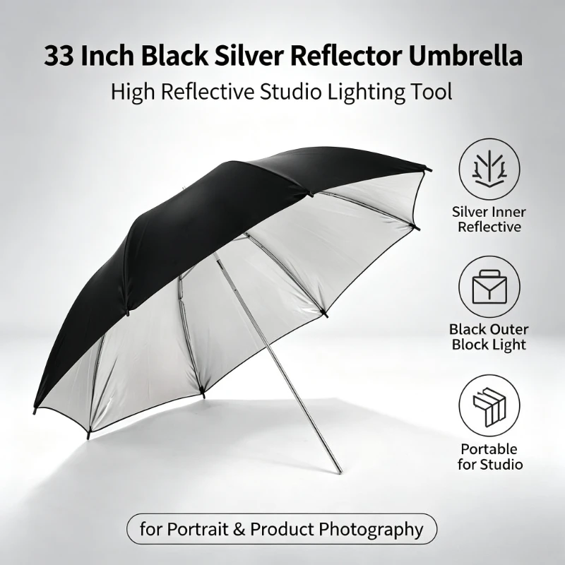 Photography Umbrella - 2026 Schwarzer Langlebiger 33-Zoll Reflektierender Regenschirm