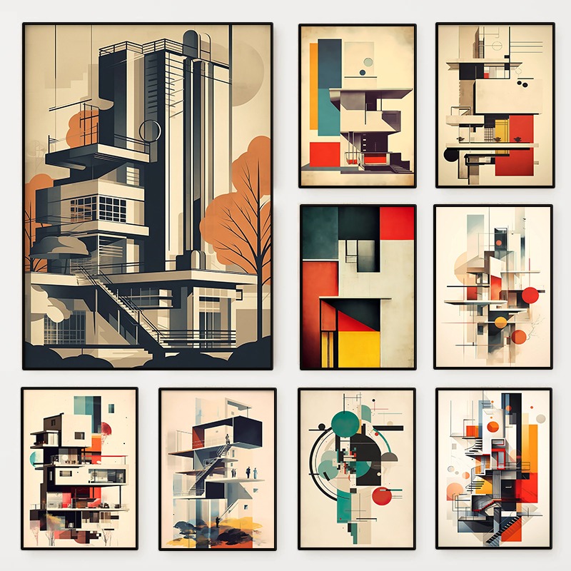 Photography Geometry - Vintage minimalistische Bauhaus Architektur Skizze Poster